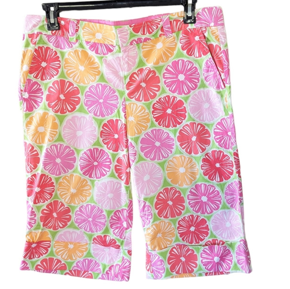Lilly Pulitzer Palm Beach Fit Capris Sz 12 Citrus Floral Green Pink Red Orange